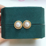 14k Plated Retro Round Pearl Earrings for Women Stud Earring