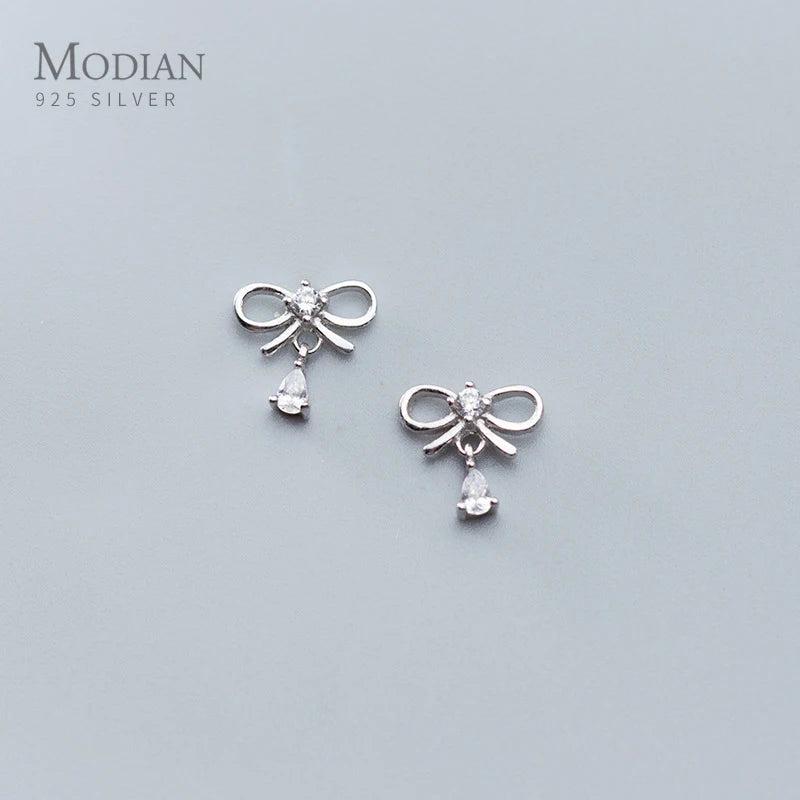 925 Silver Bowknot Zircon Water Drop Earrings Anti-Allergy