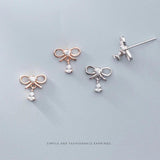 925 Silver Bowknot Zircon Water Drop Earrings Anti-Allergy