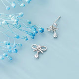 925 Silver Bowknot Zircon Water Drop Earrings Anti-Allergy