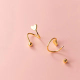S925 Silver Spiral Beads Stud Earrings Heart Piercing Jewelry