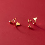 S925 Silver Spiral Beads Stud Earrings Heart Piercing Jewelry