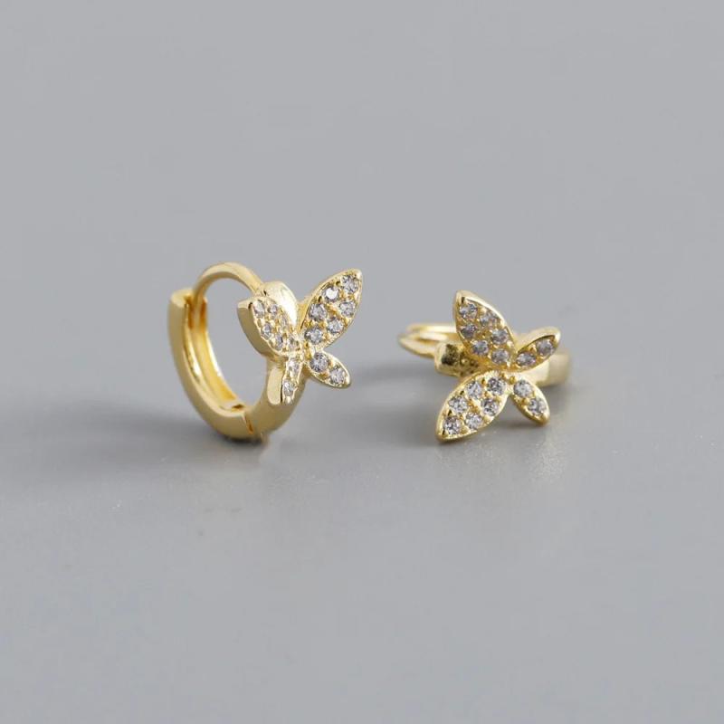 925 Silver Butterfly Small Hoop Earrings Zircon Circle Jewelry