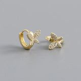 925 Silver Butterfly Small Hoop Earrings Zircon Circle Jewelry