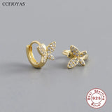 925 Silver Butterfly Small Hoop Earrings Zircon Circle Jewelry