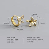 925 Silver Butterfly Small Hoop Earrings Zircon Circle Jewelry