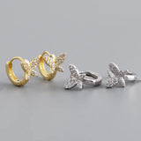 925 Silver Butterfly Small Hoop Earrings Zircon Circle Jewelry