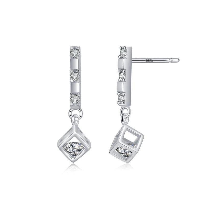 925 Silver CZ Dangle Earrings for Women Wedding Jewelry Gift