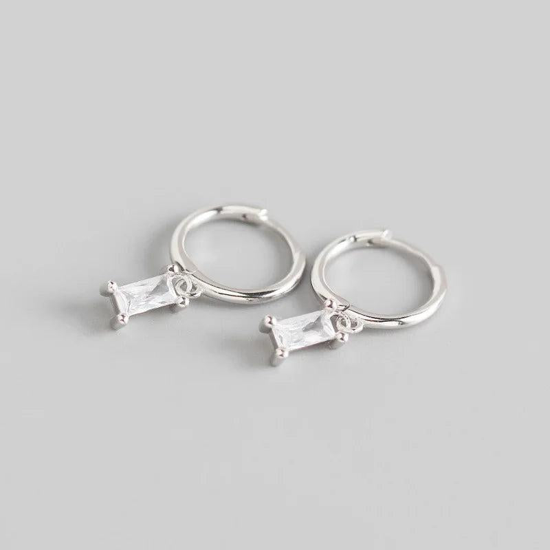 925 Silver Black/White CZ Square Hoop Earrings