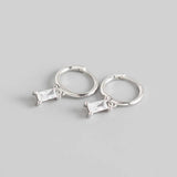 925 Silver Black/White CZ Square Hoop Earrings