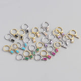 925 Silver Black/White CZ Square Hoop Earrings