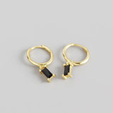 925 Silver Black/White CZ Square Hoop Earrings