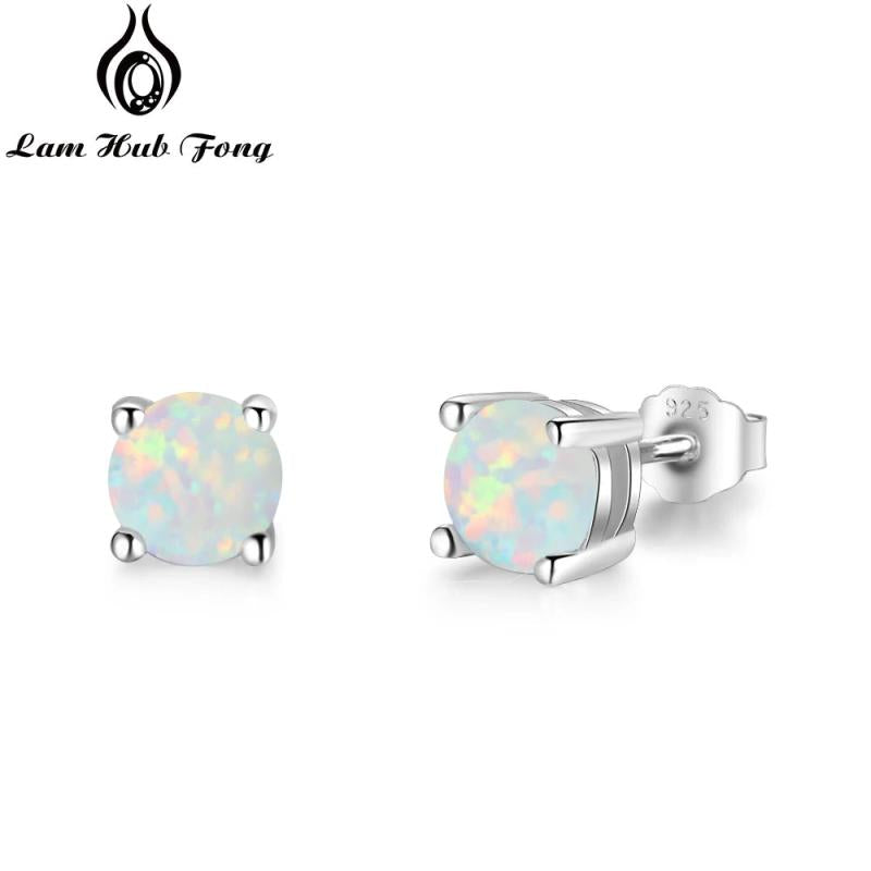 Created Pink Opal Earrings 925 Sterling Silver Stud Earrings (Lam Hub Fong)