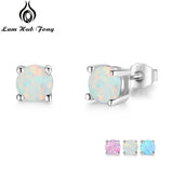Created Pink Opal Earrings 925 Sterling Silver Stud Earrings (Lam Hub Fong)