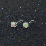 Created Pink Opal Earrings 925 Sterling Silver Stud Earrings (Lam Hub Fong)