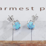 Created Pink Opal Earrings 925 Sterling Silver Stud Earrings (Lam Hub Fong)