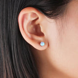 Created Pink Opal Earrings 925 Sterling Silver Stud Earrings (Lam Hub Fong)
