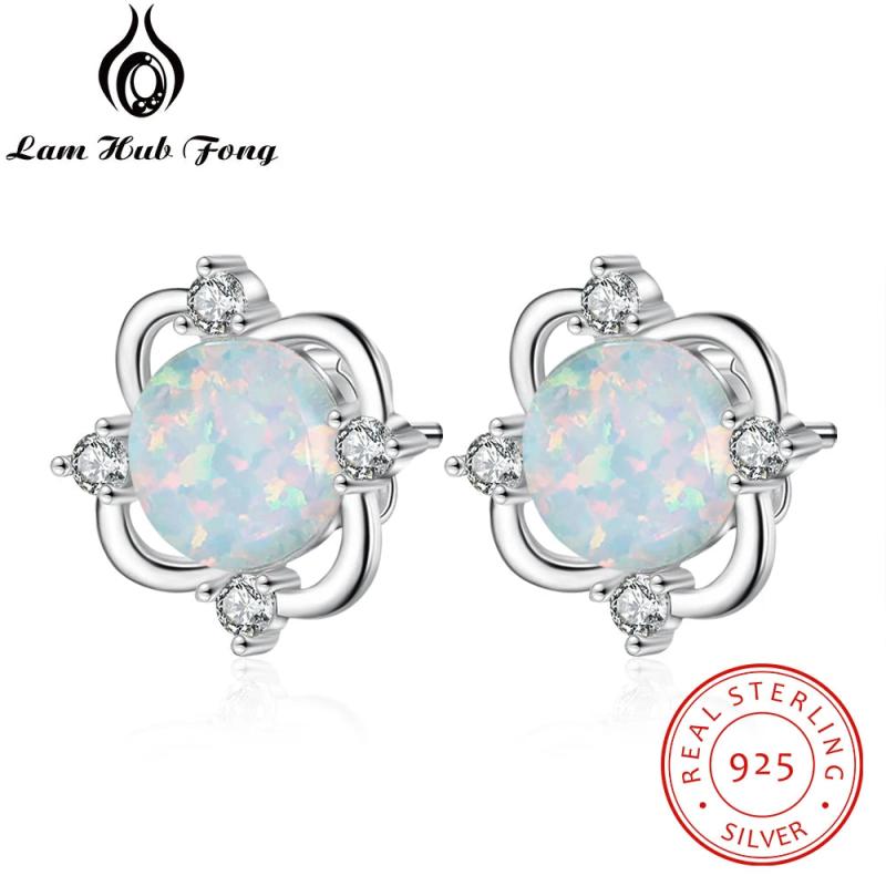 925 Silver Opal Stud Earrings Cubic Zirconia Bridal Wedding Jewelry