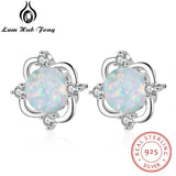925 Silver Opal Stud Earrings Cubic Zirconia Bridal Wedding Jewelry