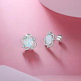 925 Silver Opal Stud Earrings Cubic Zirconia Bridal Wedding Jewelry