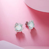 925 Silver Opal Stud Earrings Cubic Zirconia Bridal Wedding Jewelry