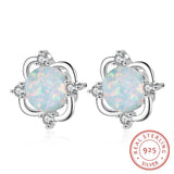 925 Silver Opal Stud Earrings Cubic Zirconia Bridal Wedding Jewelry