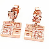 14K Rose Geometric Chinese Earrings with Purple Inlaid Crystal Square Ear Studs