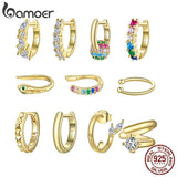 925 Sterling Silver Single Hoop Earrings Cuff Rainbow Brincos SCE1080