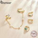 925 Sterling Silver Single Hoop Earrings Cuff Rainbow Brincos SCE1080