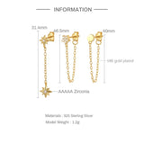 925 Silver Tassel Earrings Set Zircon Star Charm Front Back Cartilage 3PCs