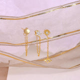 925 Silver Tassel Earrings Set Zircon Star Charm Front Back Cartilage 3PCs