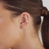 925 Silver Tassel Earrings Set Zircon Star Charm Front Back Cartilage 3PCs