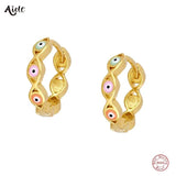 Personalized Enamel Evil Eye Hoop Earrings - Sterling Silver
