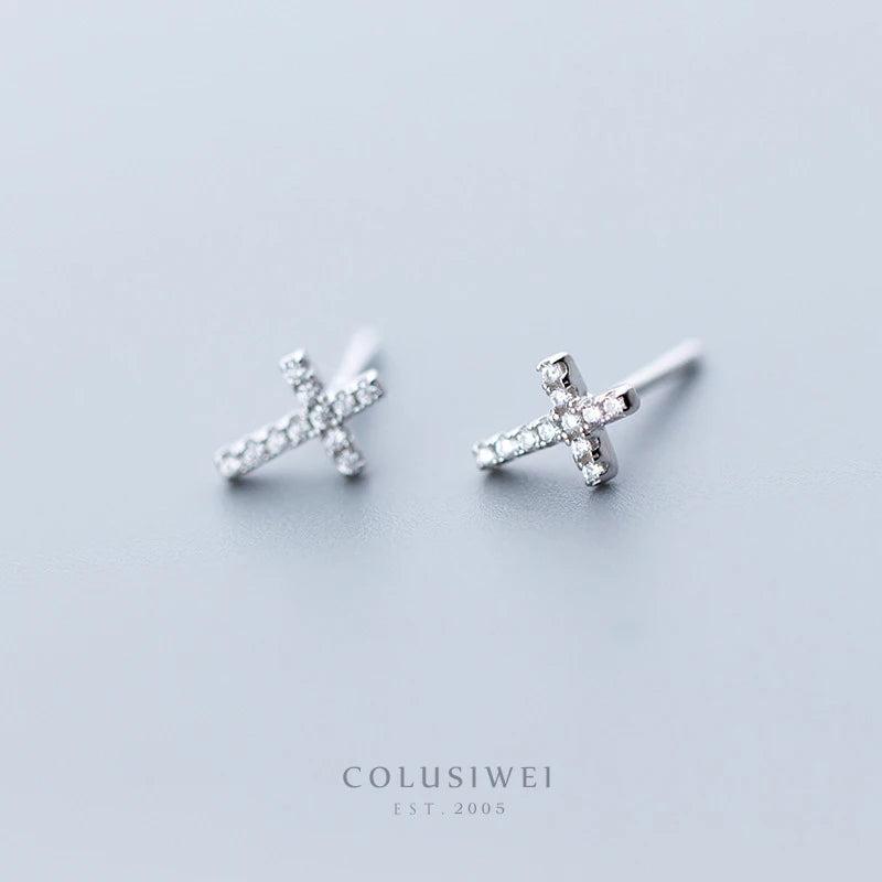 Colusiwei 925 Silver CZ Cross Stud Earrings for Women