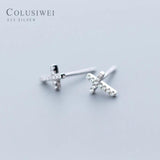 Colusiwei 925 Silver CZ Cross Stud Earrings for Women