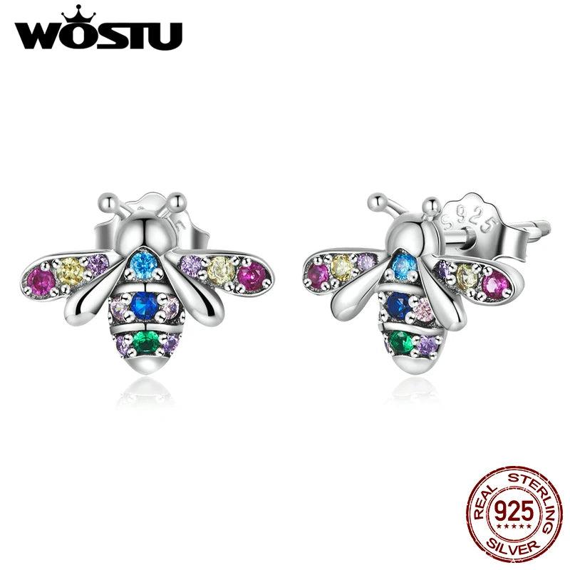 925 Silver Colorful Bug Stud Earrings Women Girls Gift