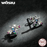 925 Silver Colorful Bug Stud Earrings Women Girls Gift