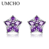 925 Silver Nano Amethyst Stud Earrings Romantic Flower Women Gift