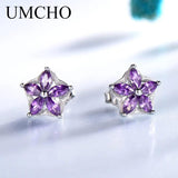 925 Silver Nano Amethyst Stud Earrings Romantic Flower Women Gift