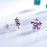 925 Silver Nano Amethyst Stud Earrings Romantic Flower Women Gift