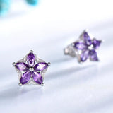 925 Silver Nano Amethyst Stud Earrings Romantic Flower Women Gift