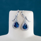 925 Sterling Silver Earrings with Sapphire Gemstone for Charm Lady