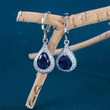 925 Sterling Silver Earrings with Sapphire Gemstone for Charm Lady