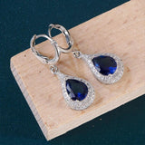 925 Sterling Silver Earrings with Sapphire Gemstone for Charm Lady