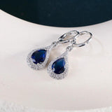 925 Sterling Silver Earrings with Sapphire Gemstone for Charm Lady