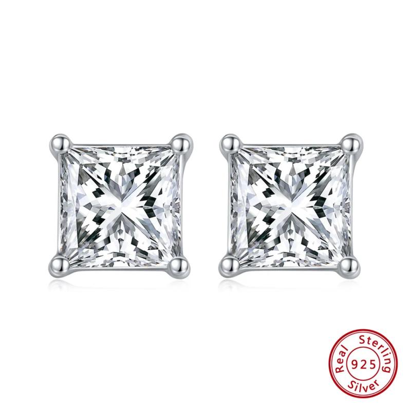 925 Silver Princess-Cut Zirconia Stud Earrings for Women