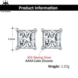 925 Silver Princess-Cut Zirconia Stud Earrings for Women