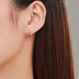 925 Silver Heart Stud Earrings CZ Inlay Platinum Plated