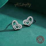 925 Silver Heart Stud Earrings CZ Inlay Platinum Plated