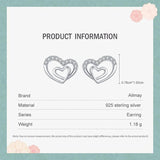 925 Silver Heart Stud Earrings CZ Inlay Platinum Plated